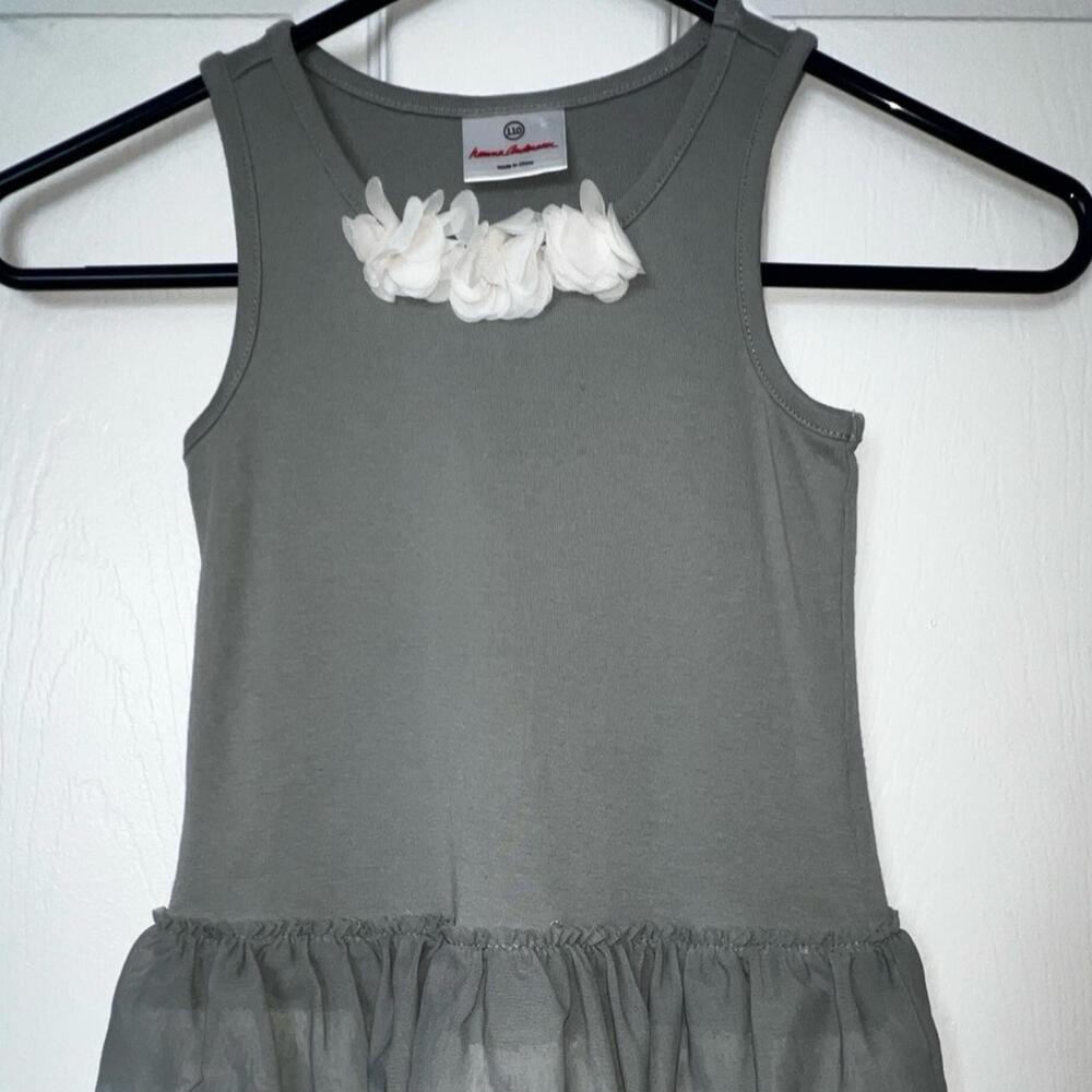 Hanna‎ Andersson Jersey Tank Tulle Ruffle Layer Gray White Dress Size 5 (110cm)